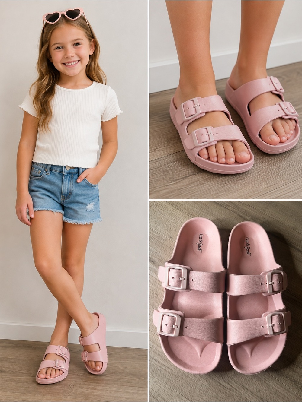 Cat & Jack Girls Pink Double Buckle Sandals Size 2
